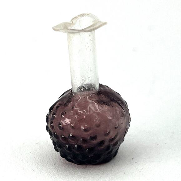 Vintage Purple Hobnail Real Art Glass Vase Hand Blown 1.25" Victorian Miniature - Picture 1 of 4
